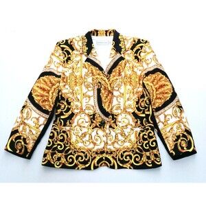 VTG Howard Wolf Jacket Baroque Medallion Print Gold/Blk Sz 6 Made USA